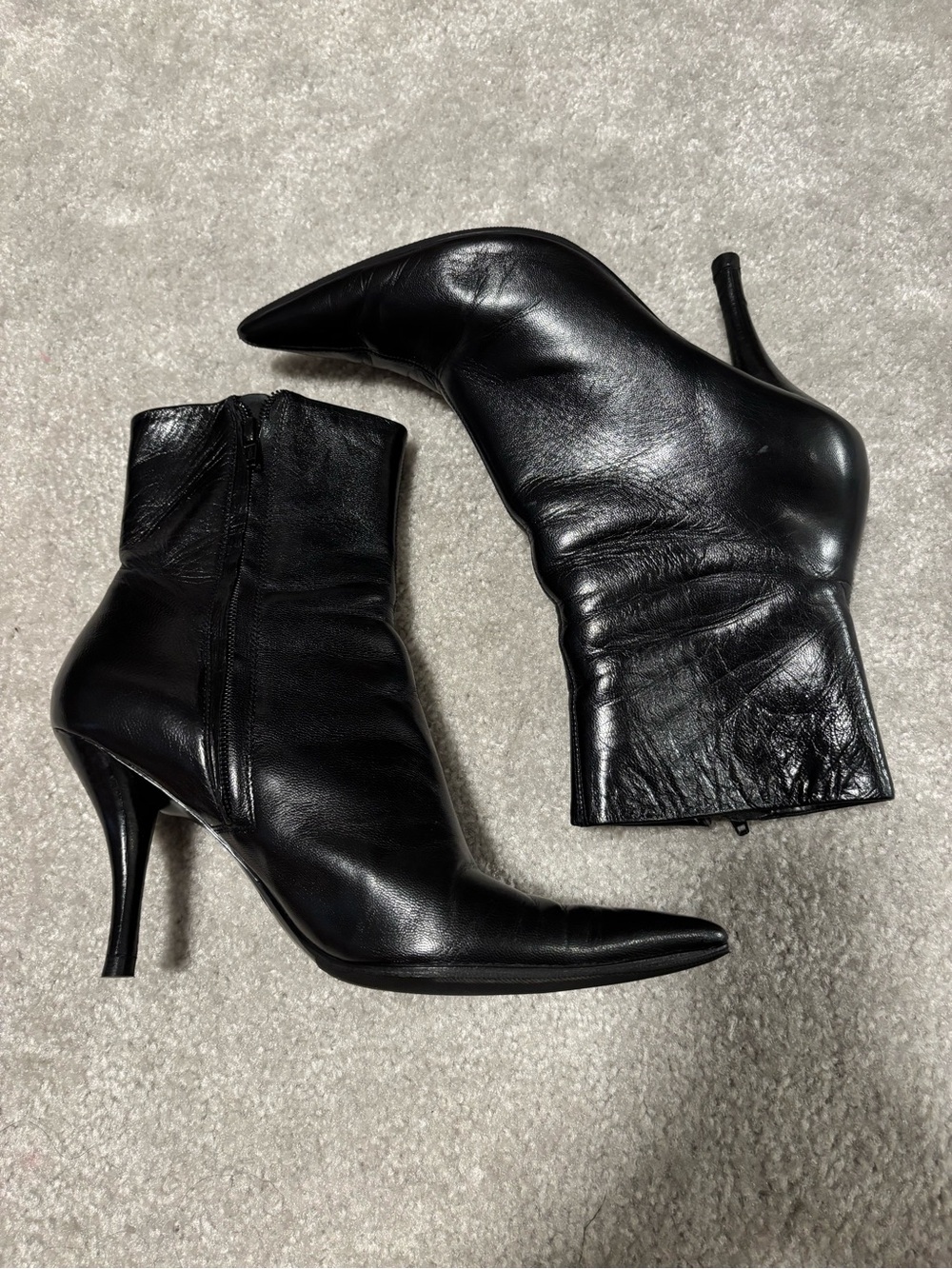 Nine West Black Leather Pointed-Toe Stiletto Ankle Booties